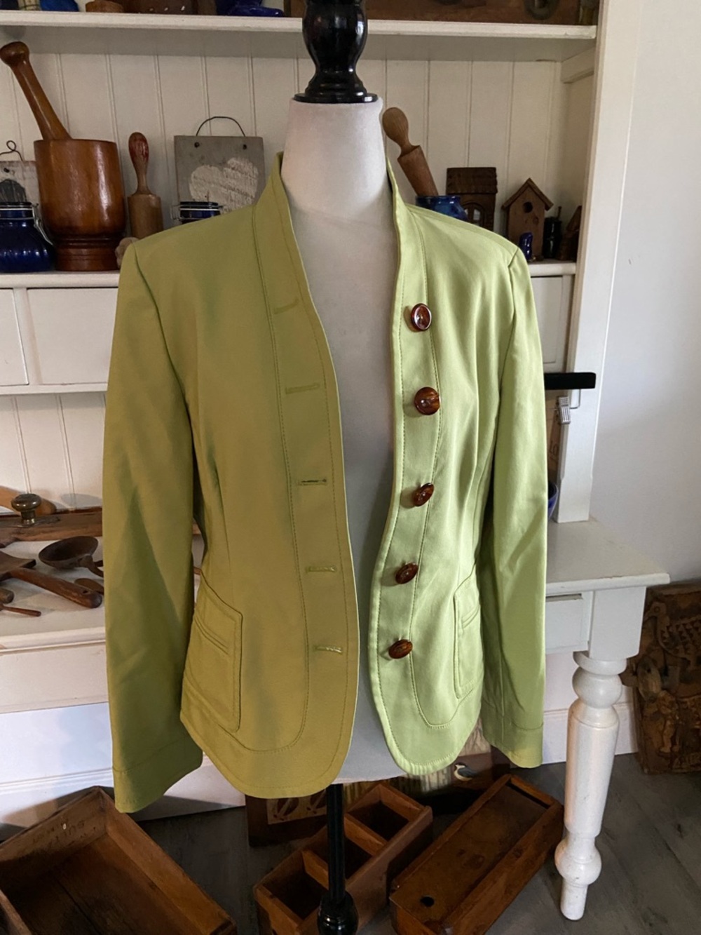 Talbots Lime Green Tailored Blazer with Contrast Buttons